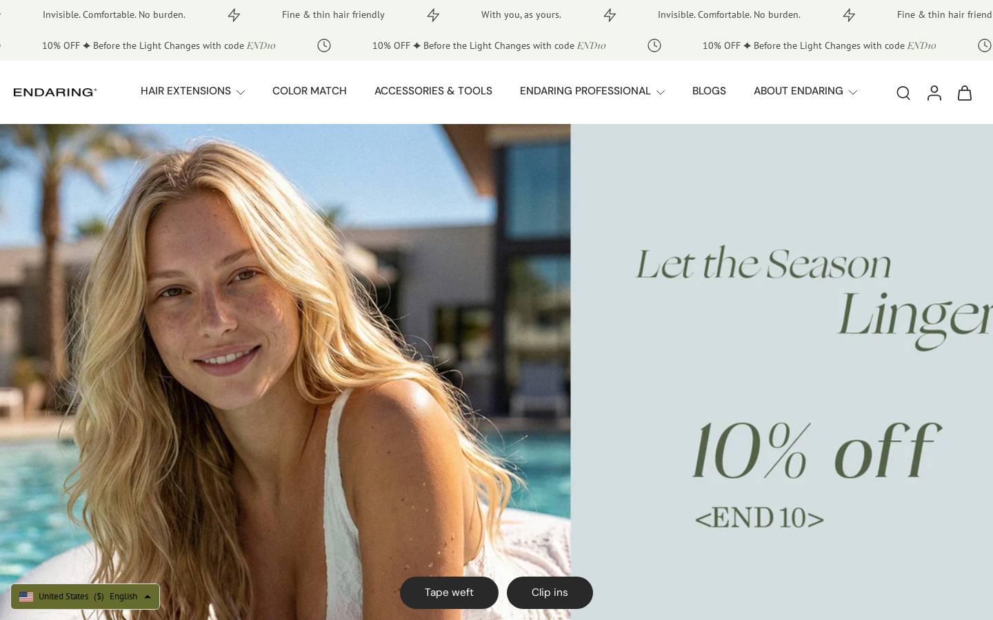 Endaring Hair homepage screenshot