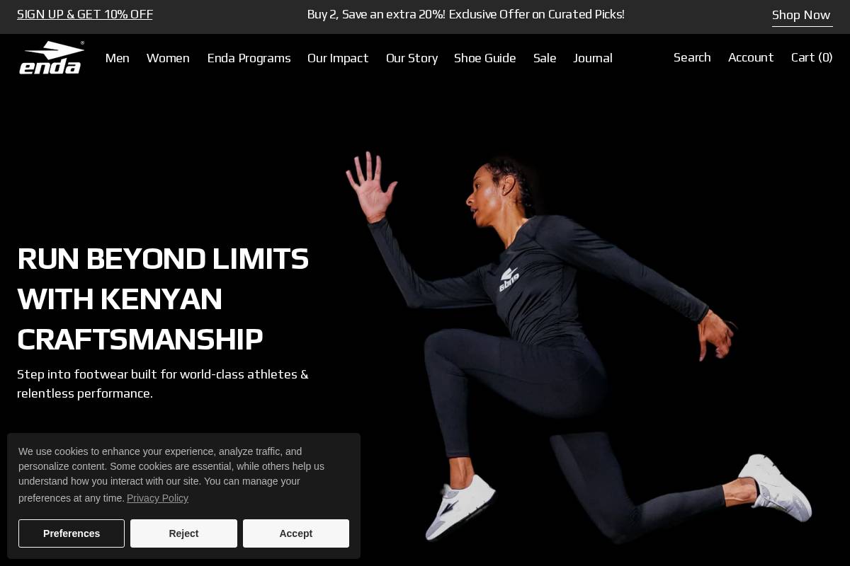 endasportswear.com homepage screenshot