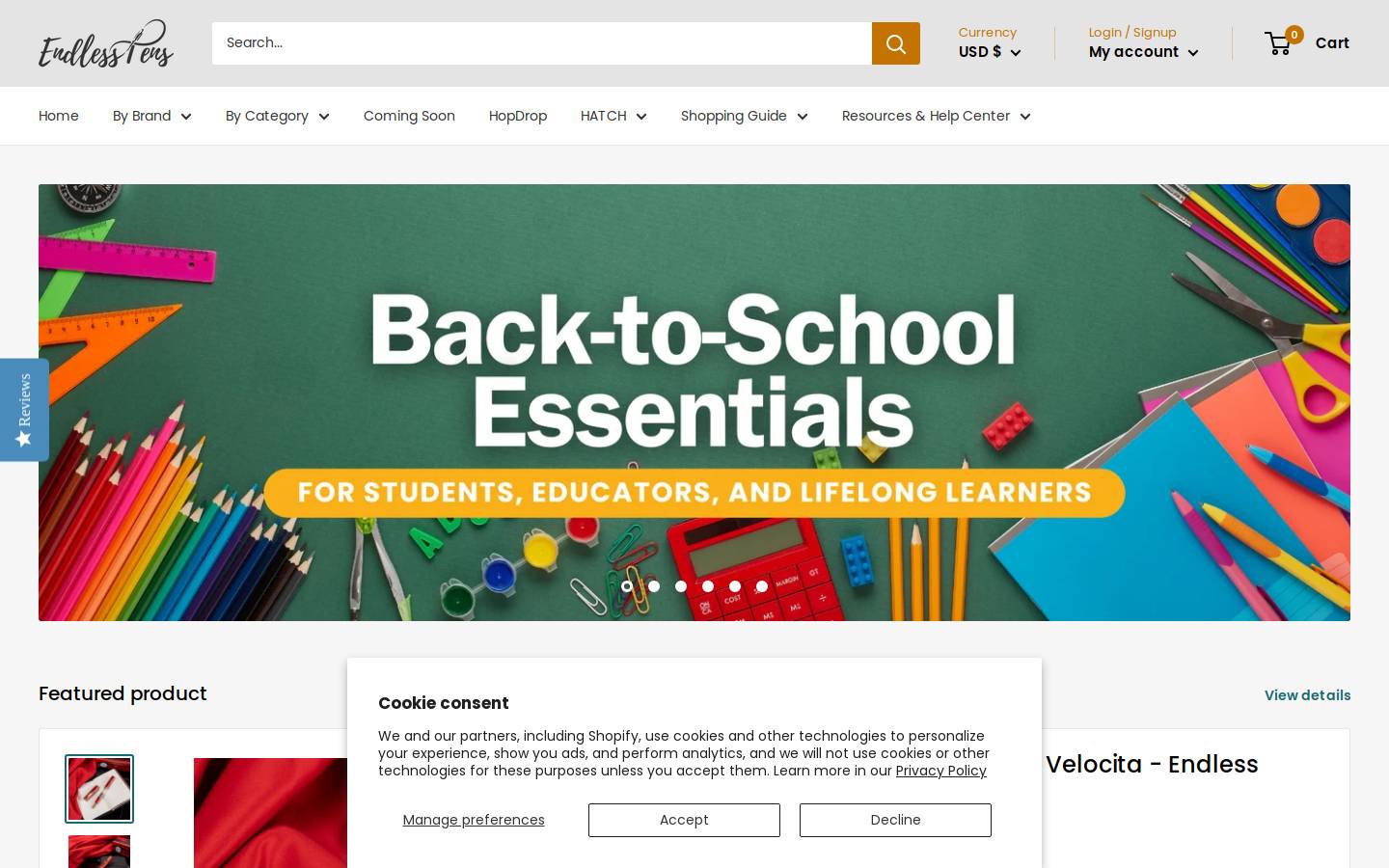 Endless Pens homepage screenshot