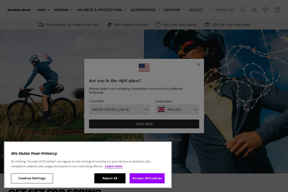 Endura homepage screenshot