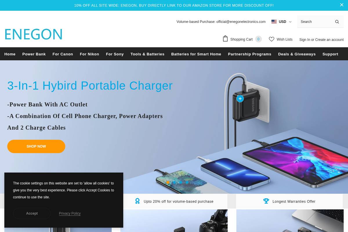 enegonelectronics.com homepage screenshot