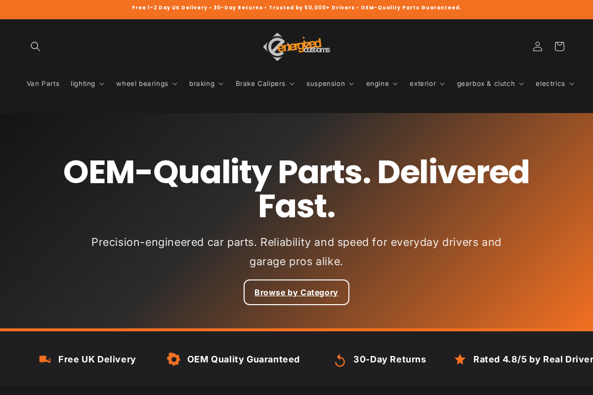 Energized Customs homepage screenshot