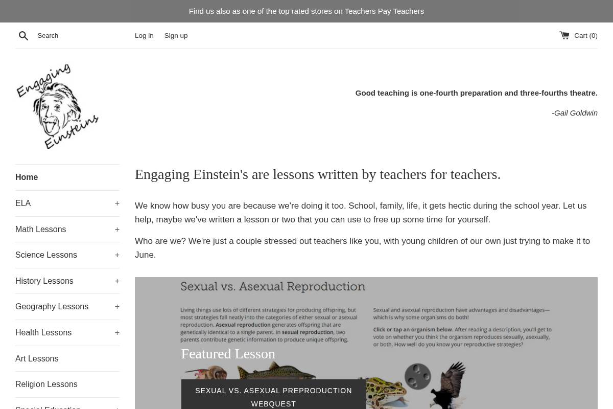 engagingeinsteins.com homepage screenshot