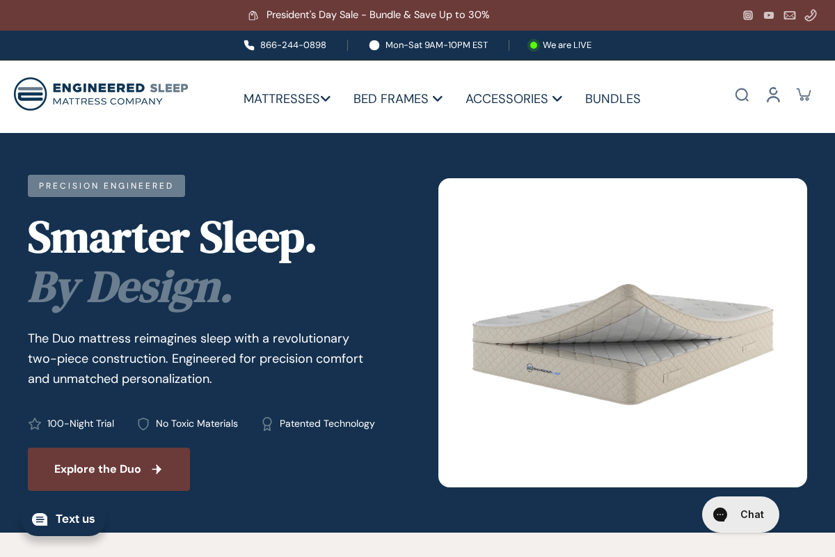 Engineered Sleep homepage screenshot