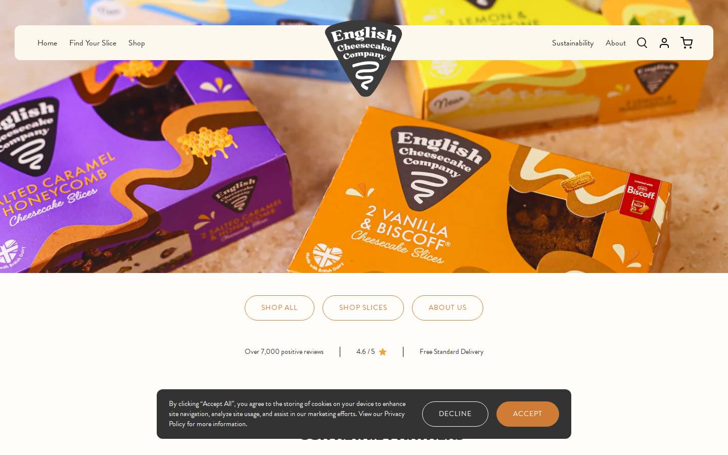 The English Cheesecake Company homepage screenshot