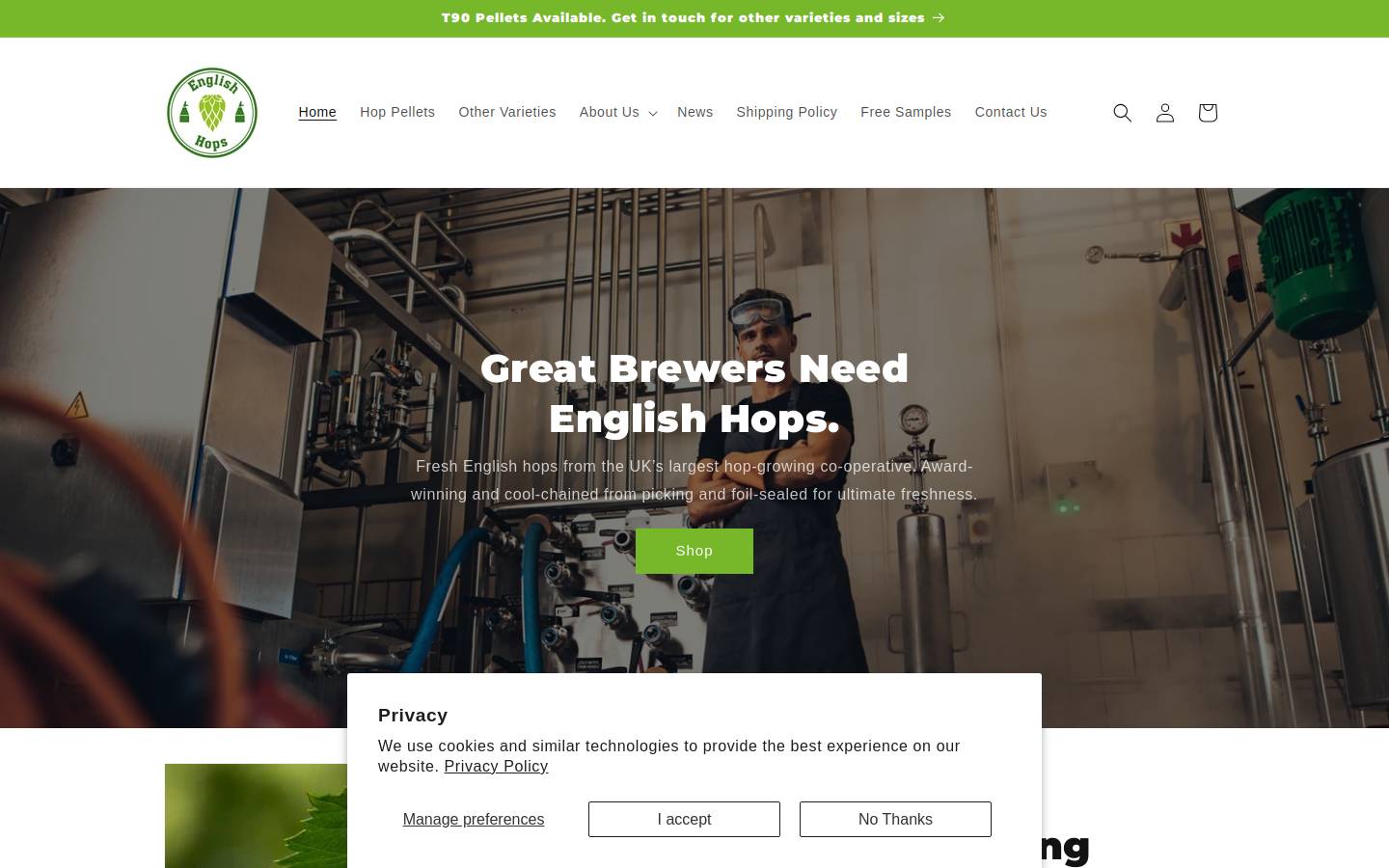 englishhops.com homepage screenshot