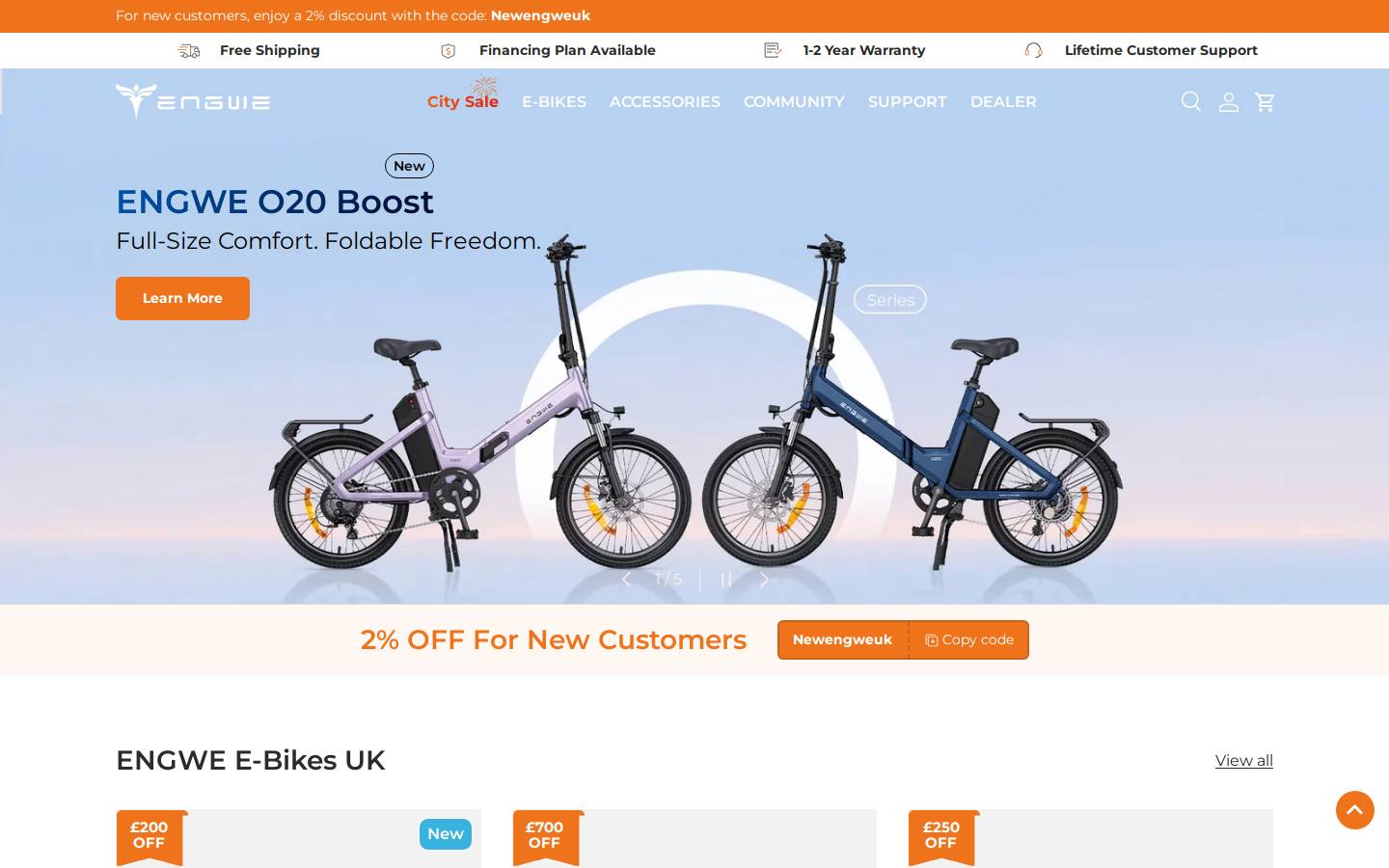 Engwe Bikes Uk homepage screenshot