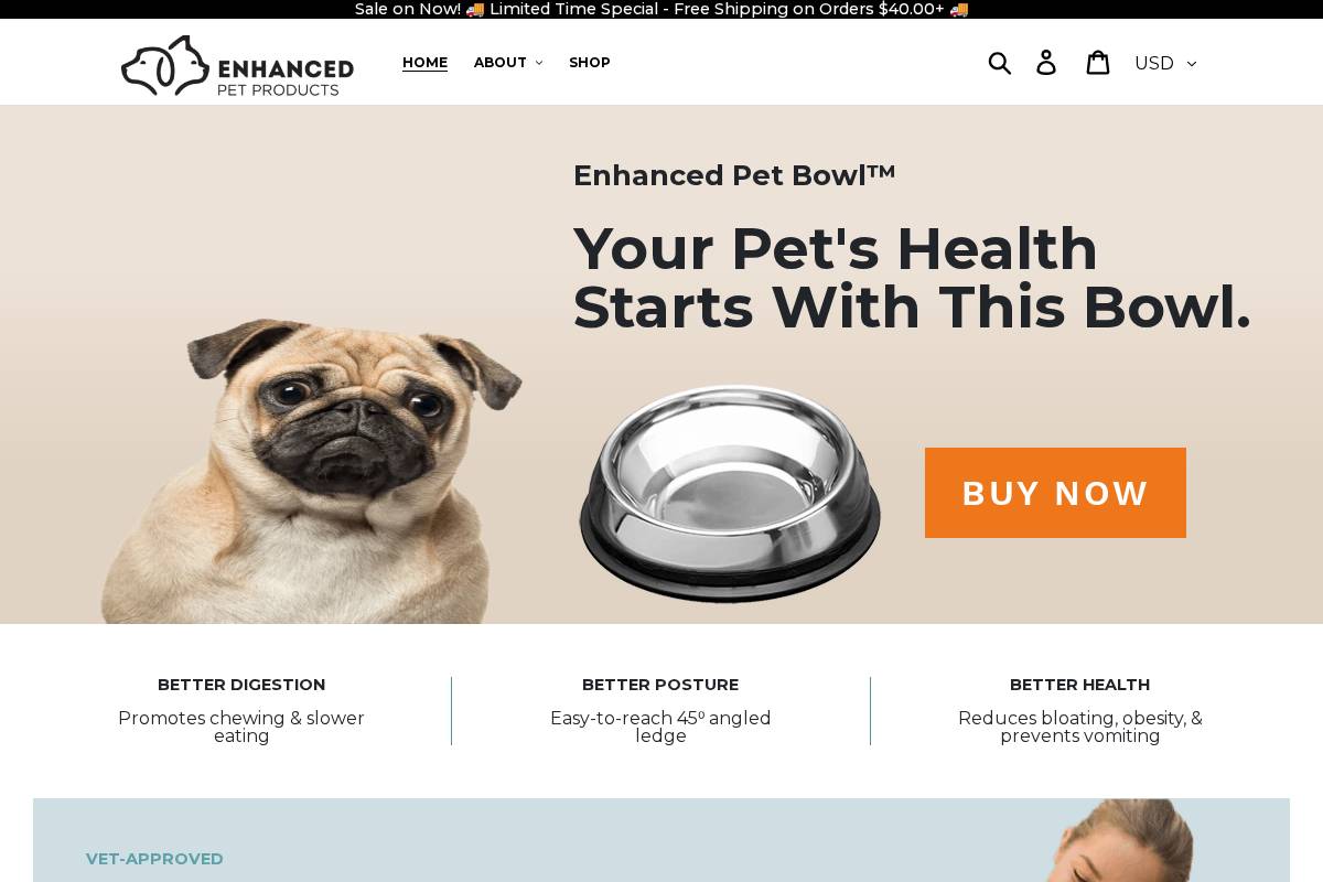 Enhanced Pet Bowl by Enhancedpetproducts.com homepage screenshot