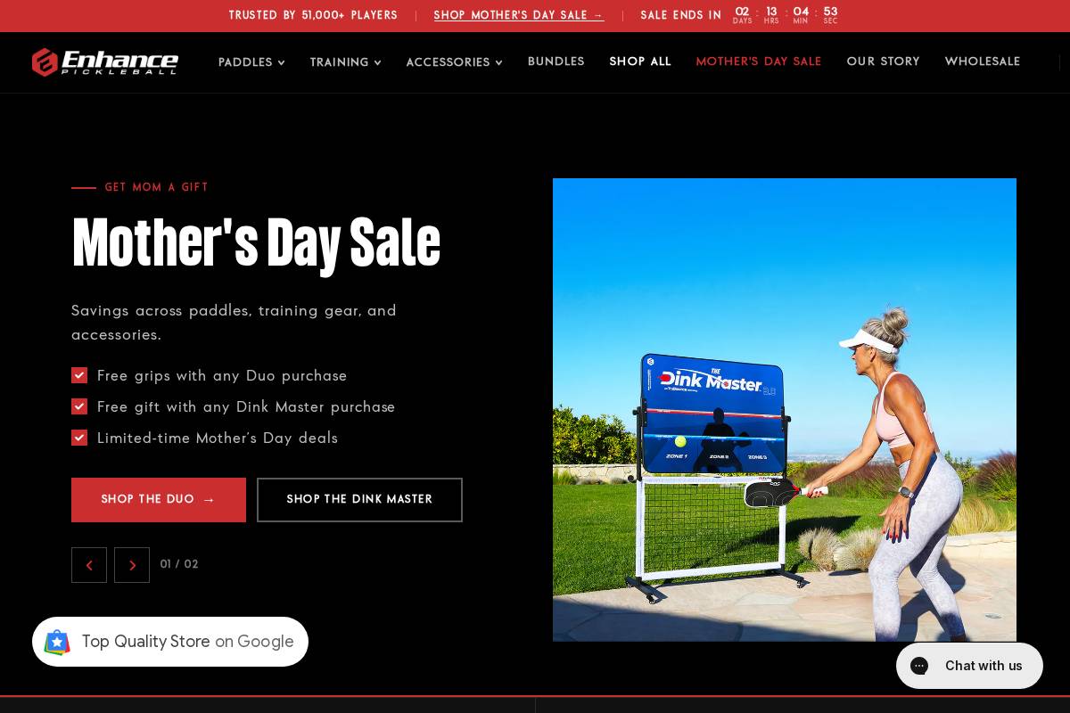 enhancepickleball.com homepage screenshot