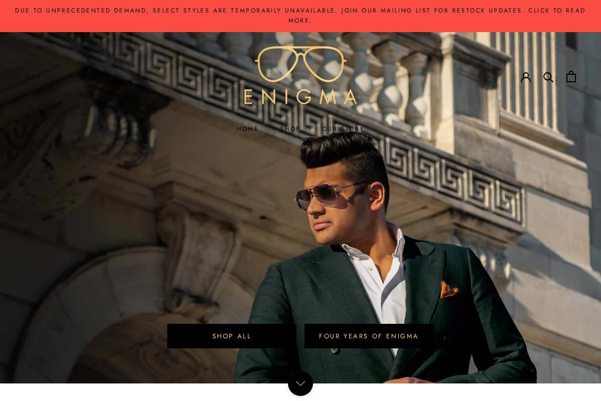 enigmaoptics.com homepage screenshot
