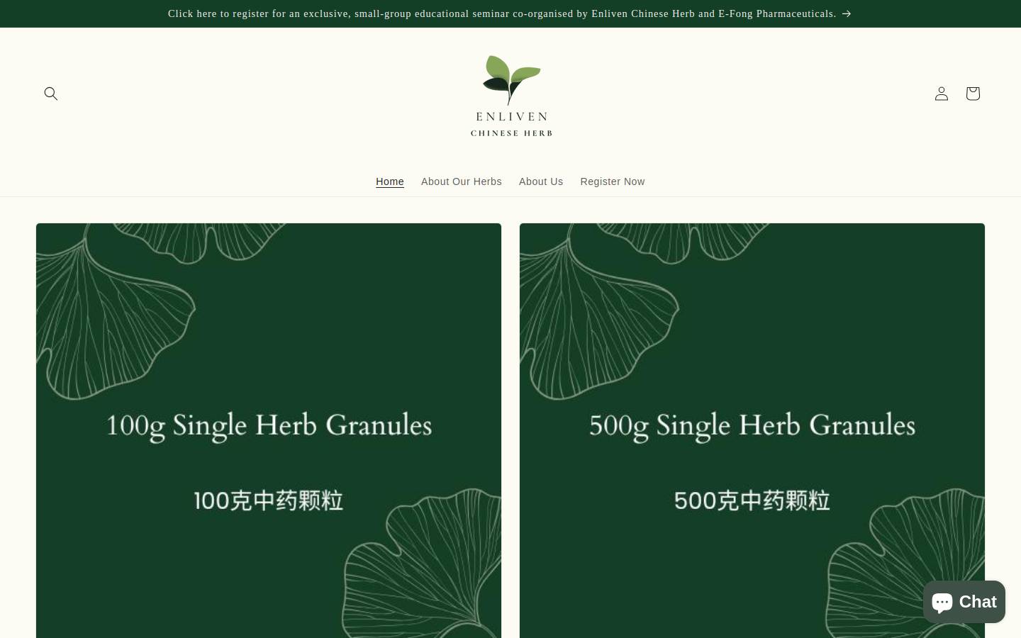 enlivenchineseherb.com homepage screenshot