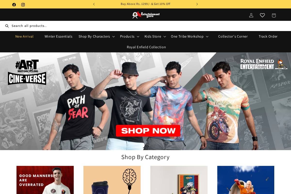 entertainmentstore.in homepage screenshot