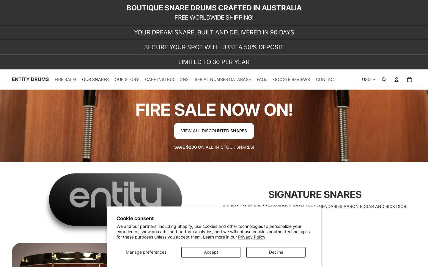entitydrums.com homepage screenshot