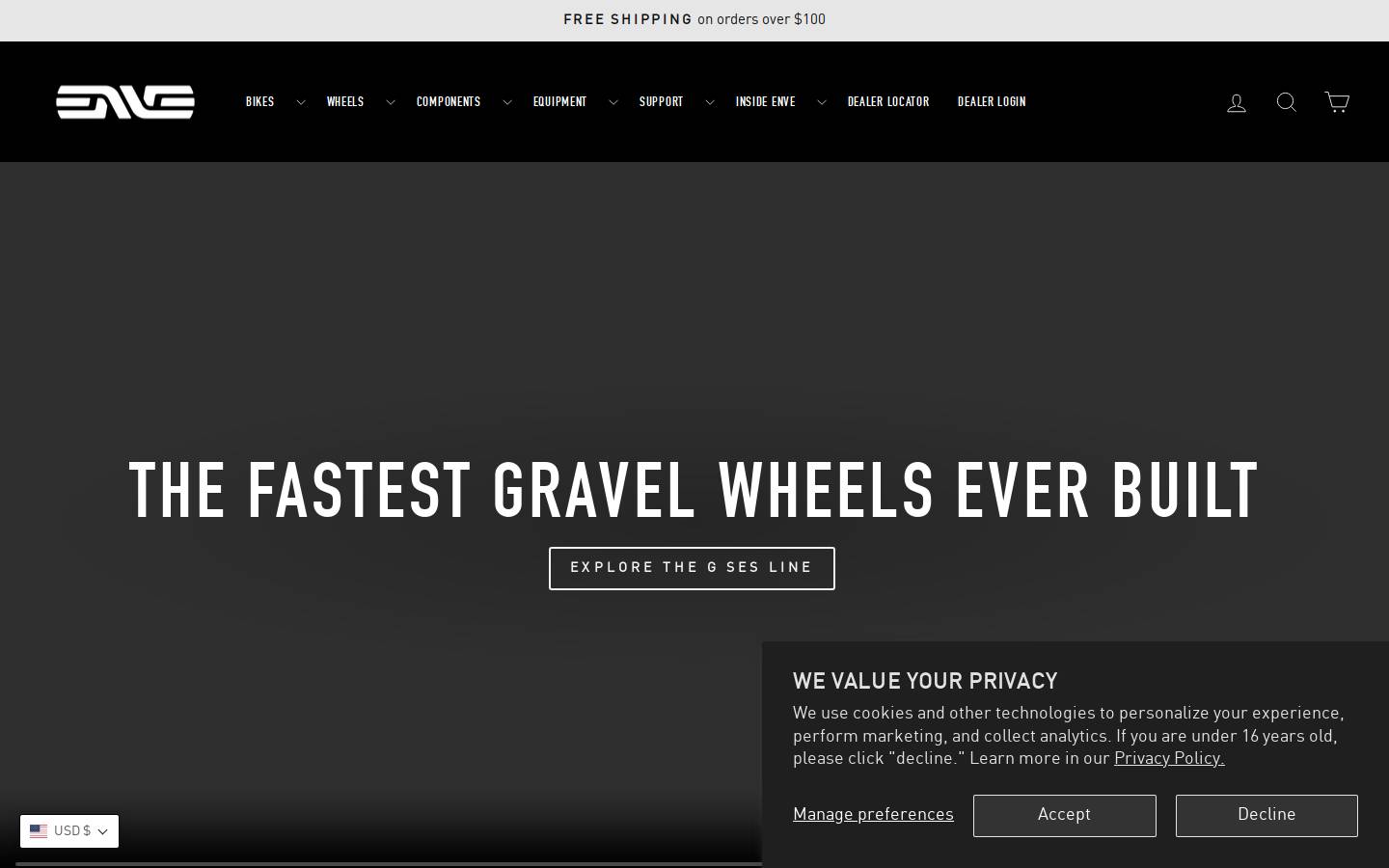 ENVE Composites homepage screenshot