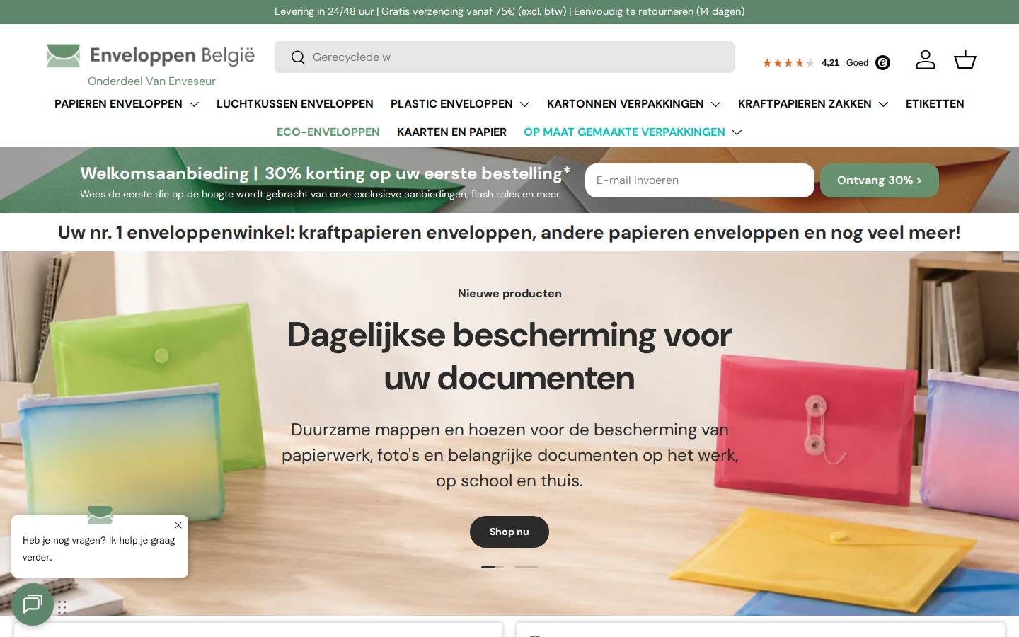 Enveloppen België homepage screenshot