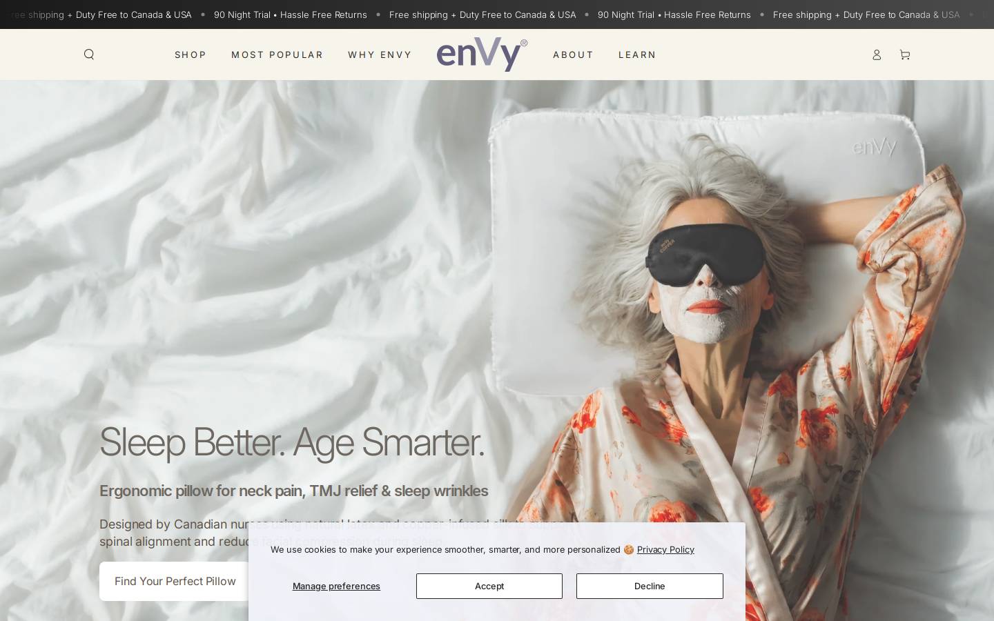enVy  Pillow Co homepage screenshot
