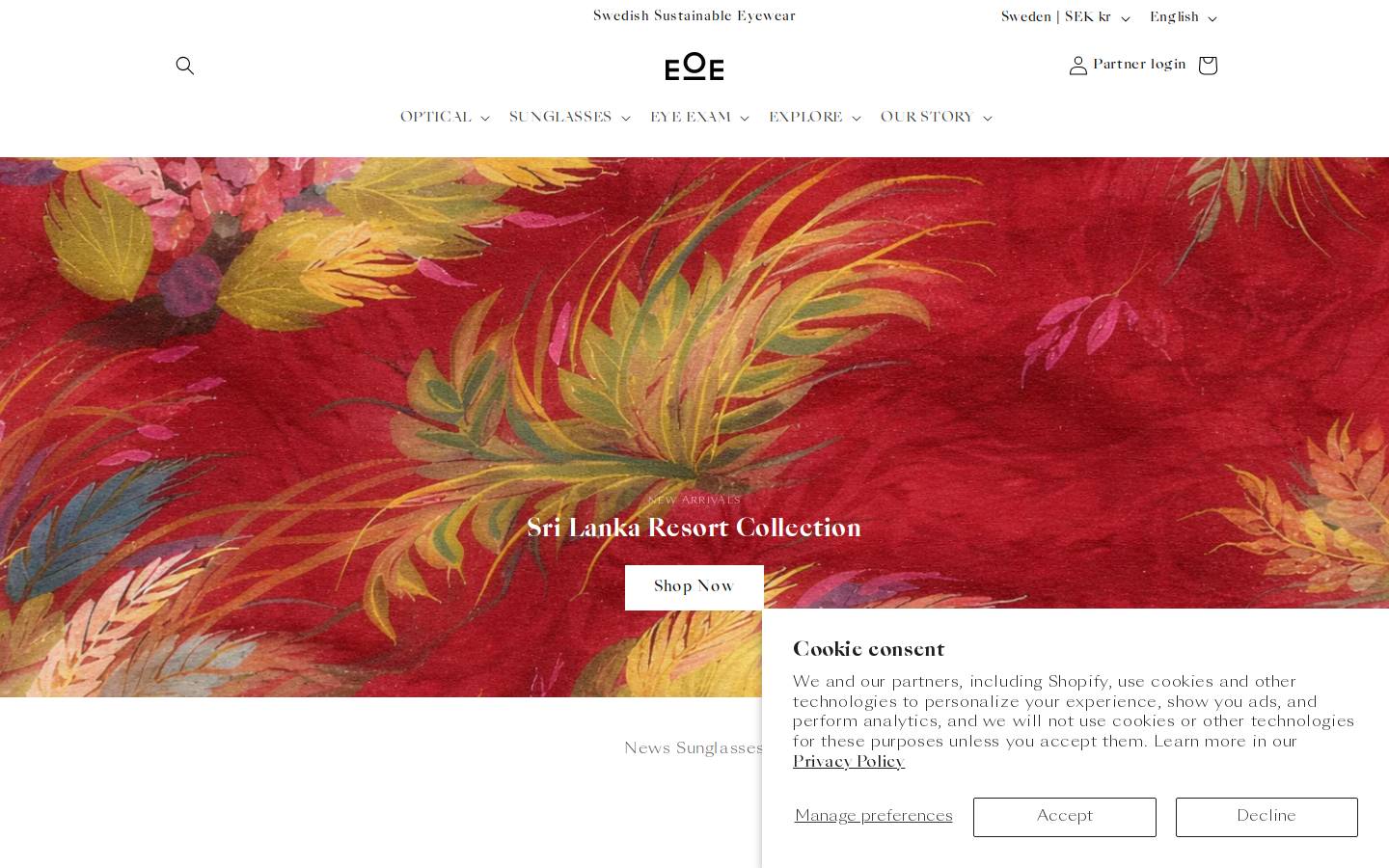 eoe-eyewear.com homepage screenshot