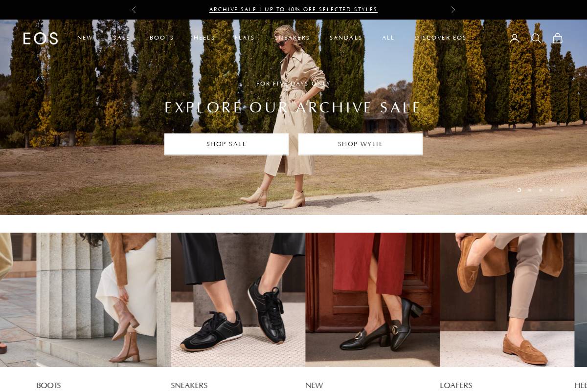 eosfootwear.com homepage screenshot