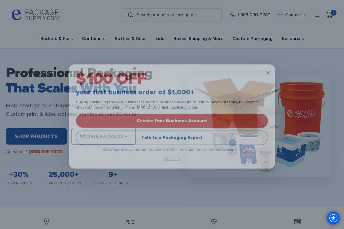 ePackageSupply homepage screenshot