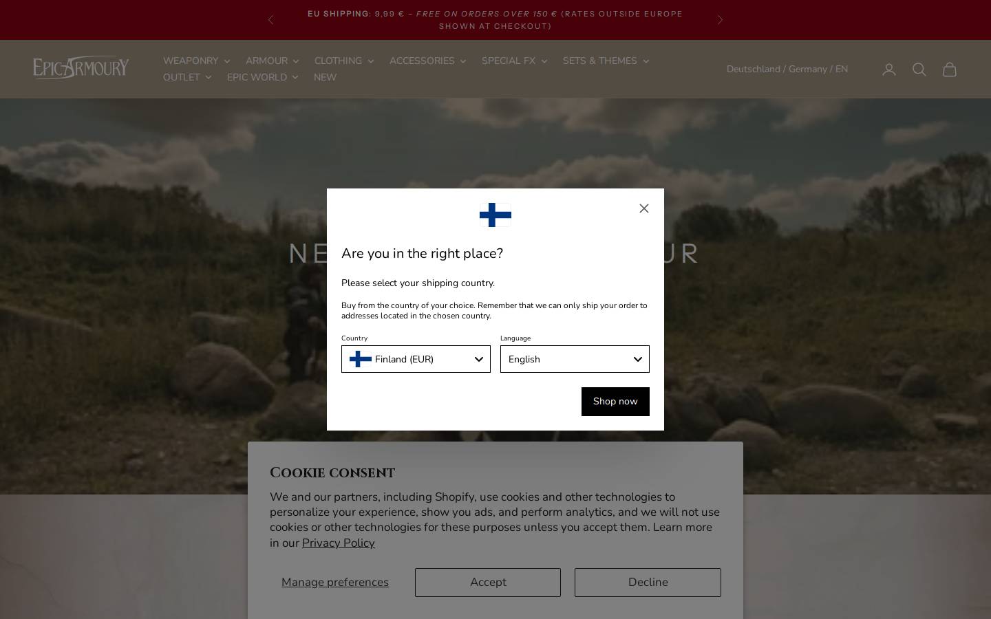 Epic Armoury homepage screenshot