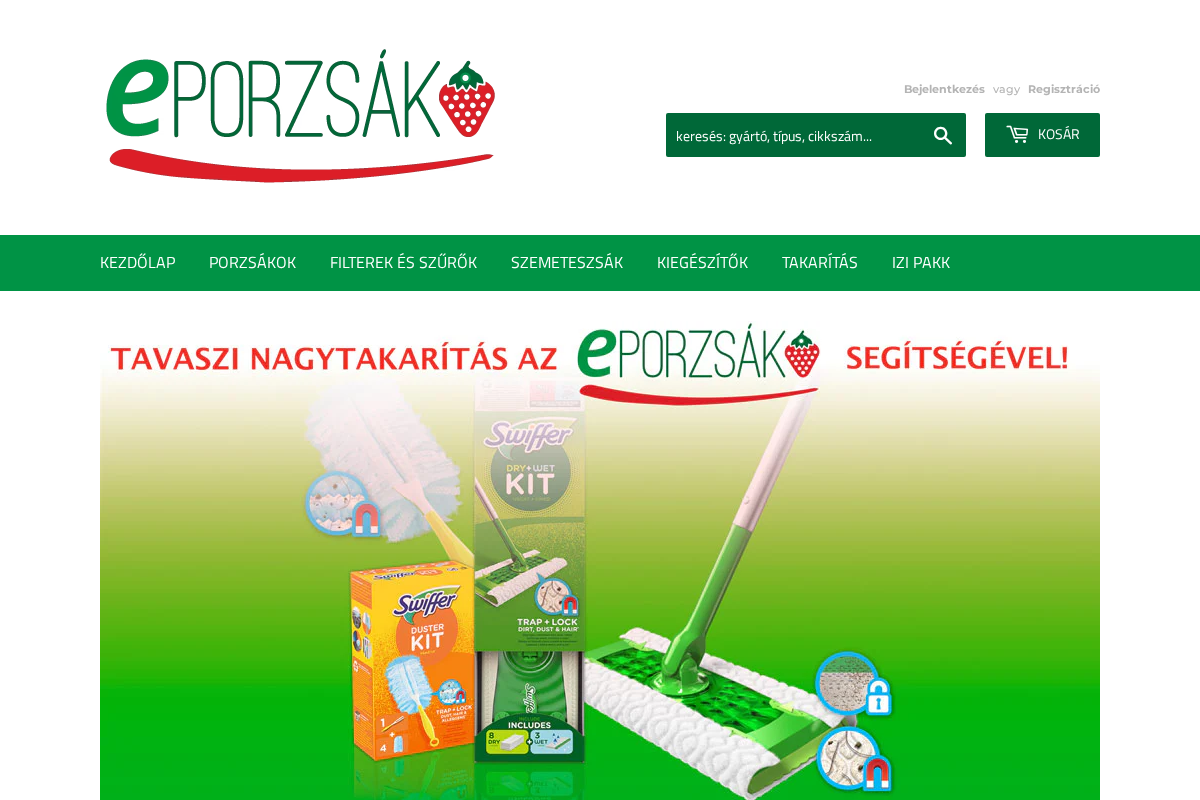 eporzsak - minőségi porzsák, fapados áron homepage screenshot