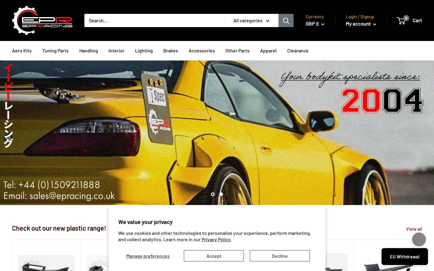 epracing.co.uk homepage screenshot