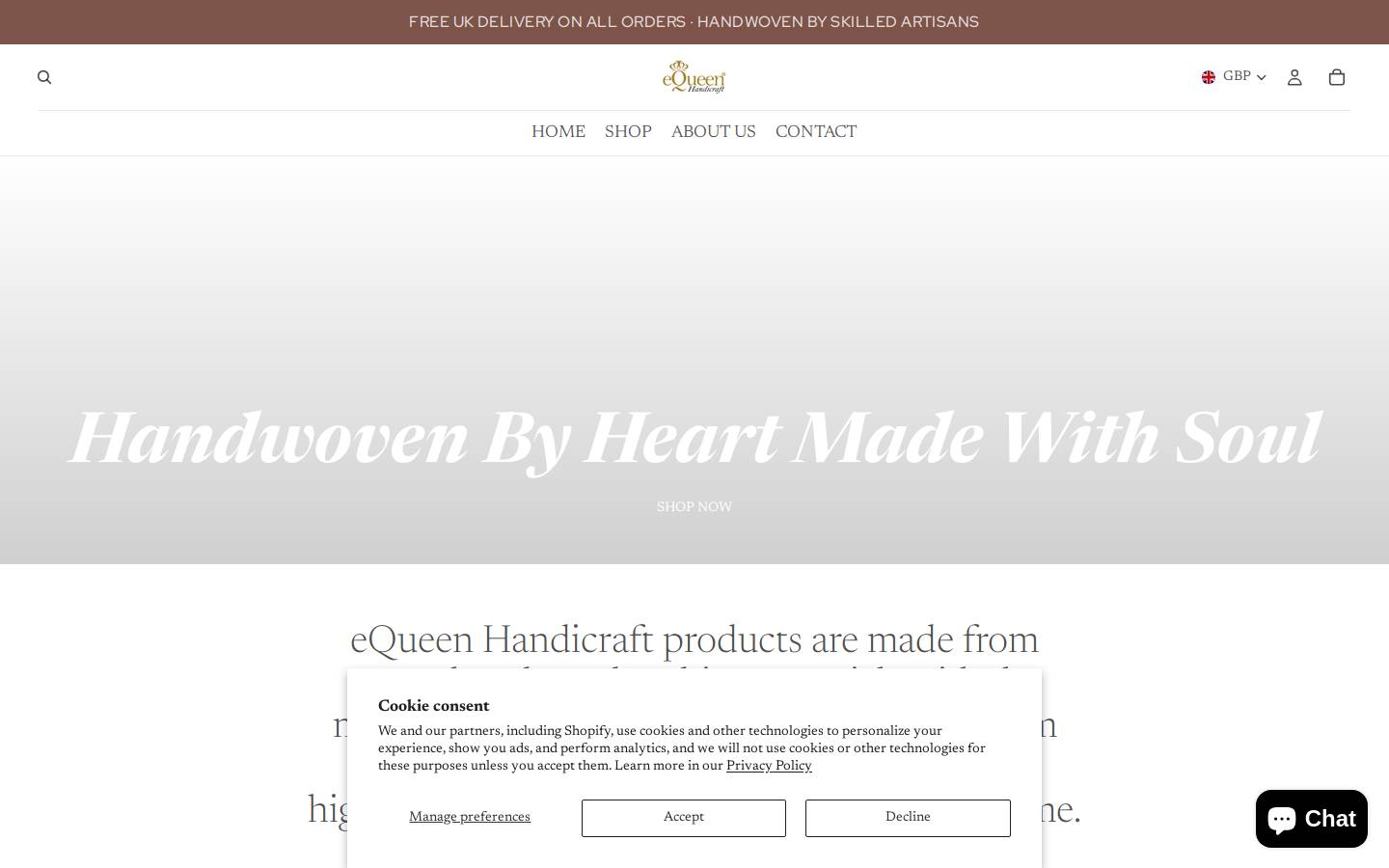 equeenhandicrafts.com homepage screenshot