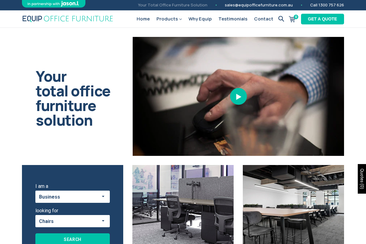 Equip Office Furniture homepage screenshot