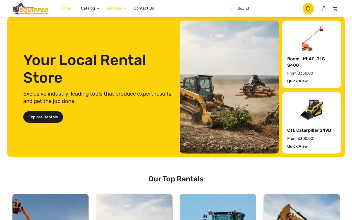equippedrentals.com homepage screenshot