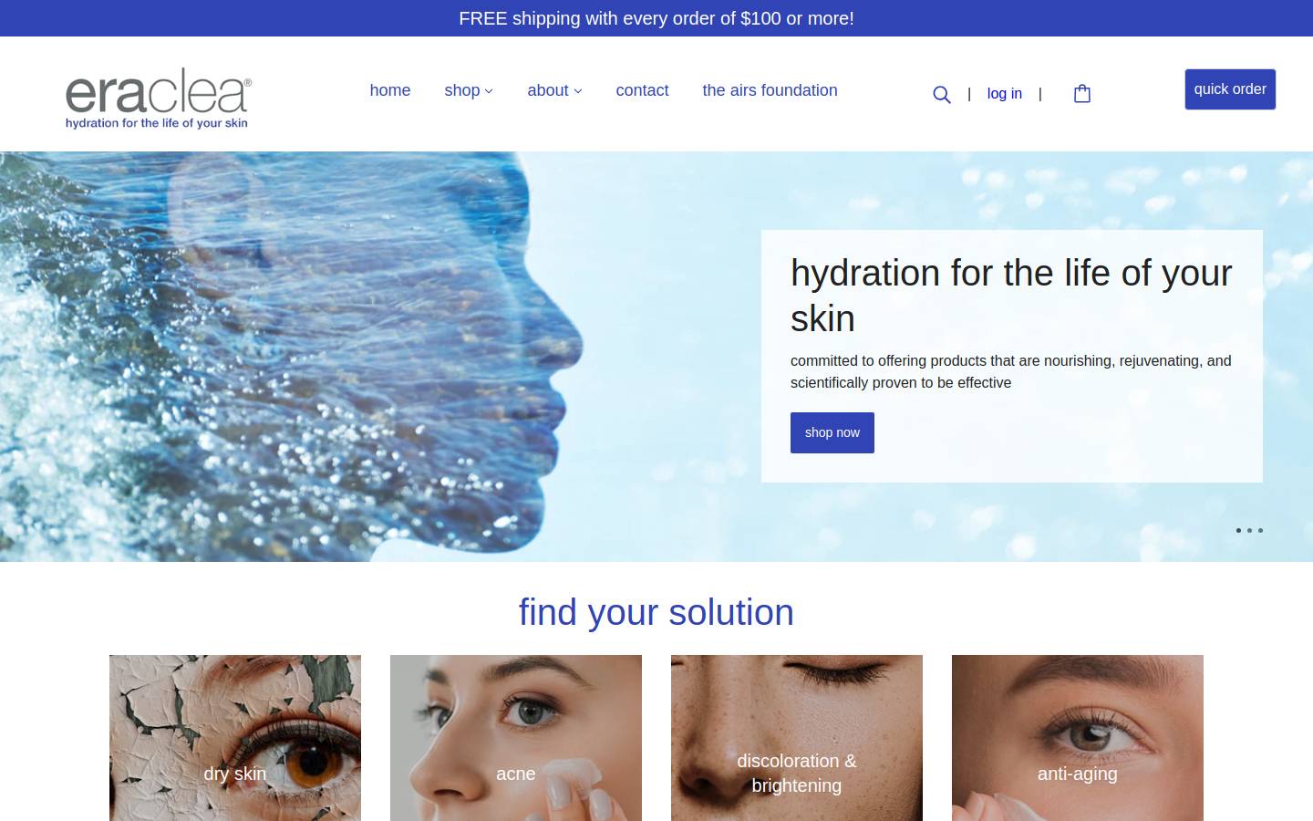 eracleaskincare.com homepage screenshot