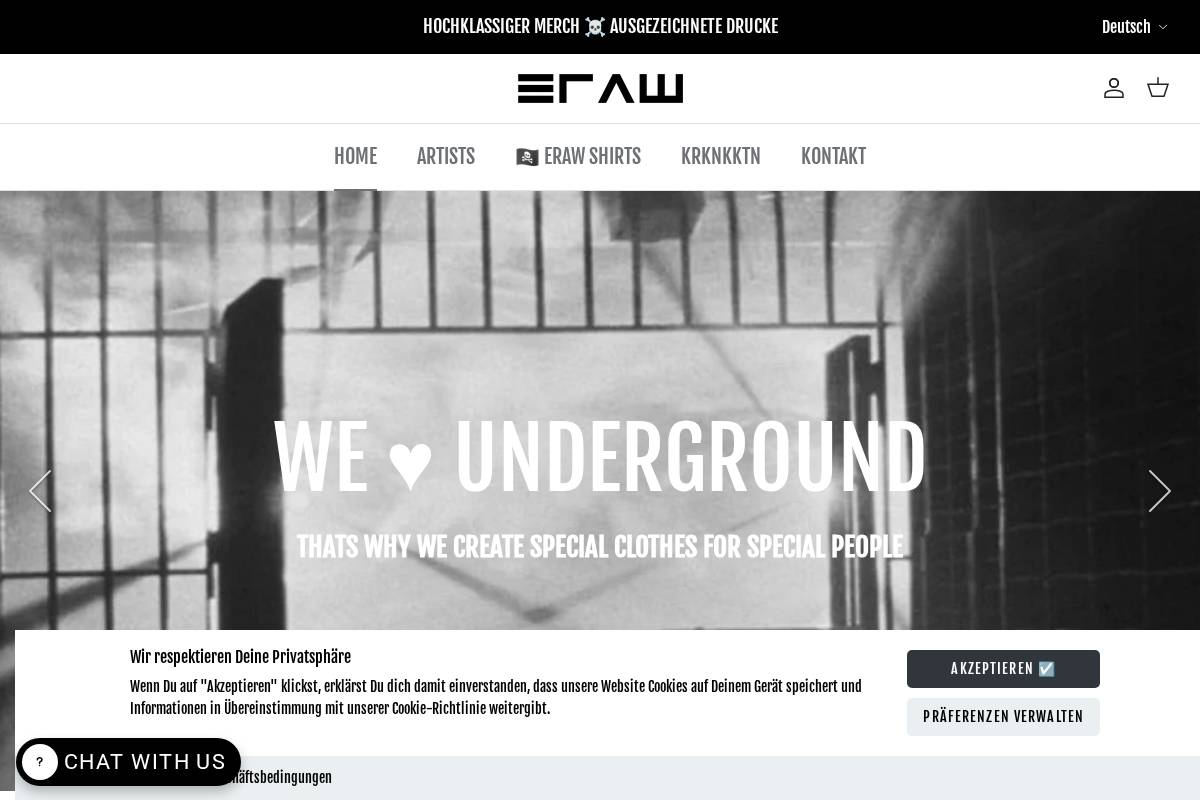 eraw.store homepage screenshot