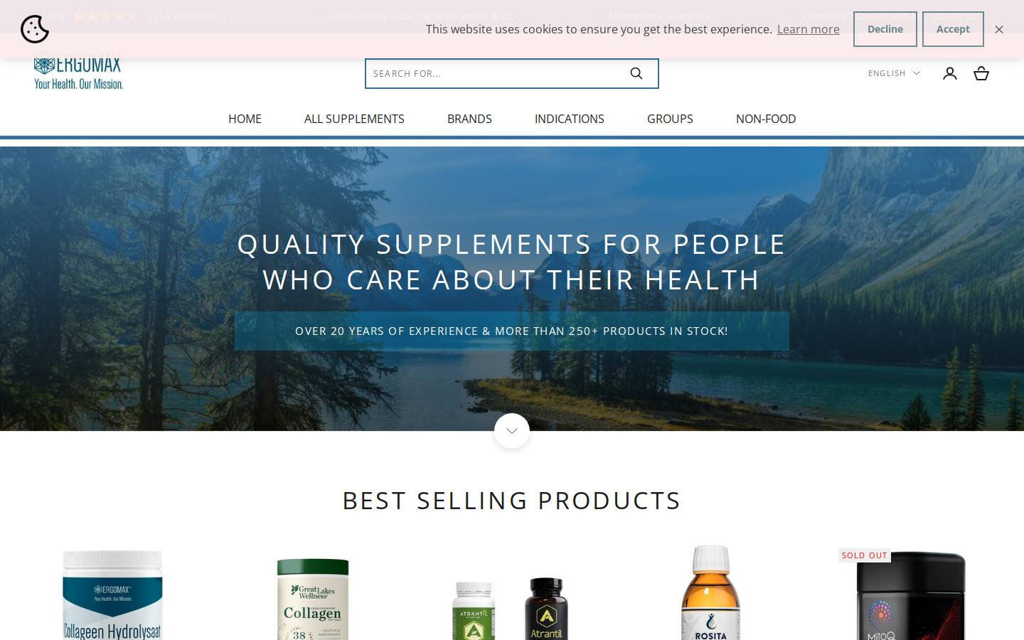 Ergomaxsupplements homepage screenshot