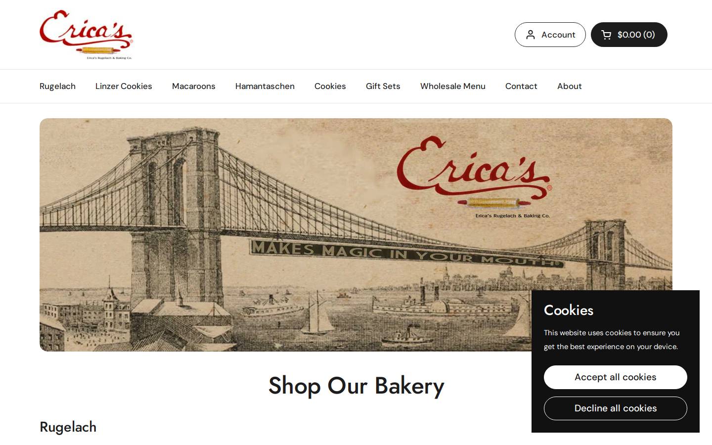 ericasrugelach.com homepage screenshot