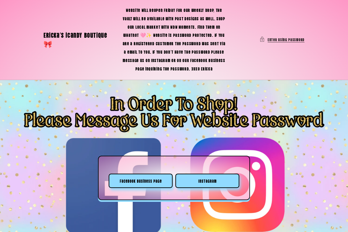 erickasicandyboutique.com homepage screenshot