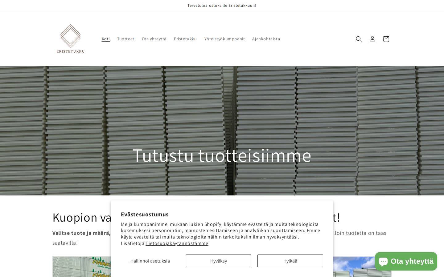 eristetukku.com homepage screenshot
