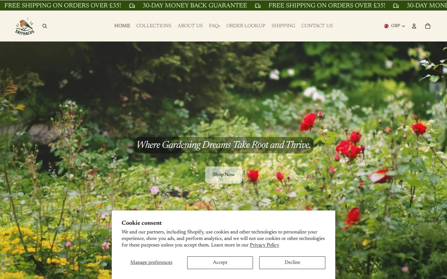 erithacus.co homepage screenshot