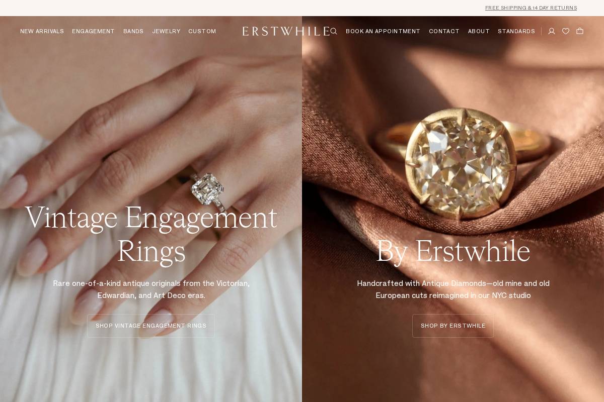 erstwhilejewelry.com homepage screenshot