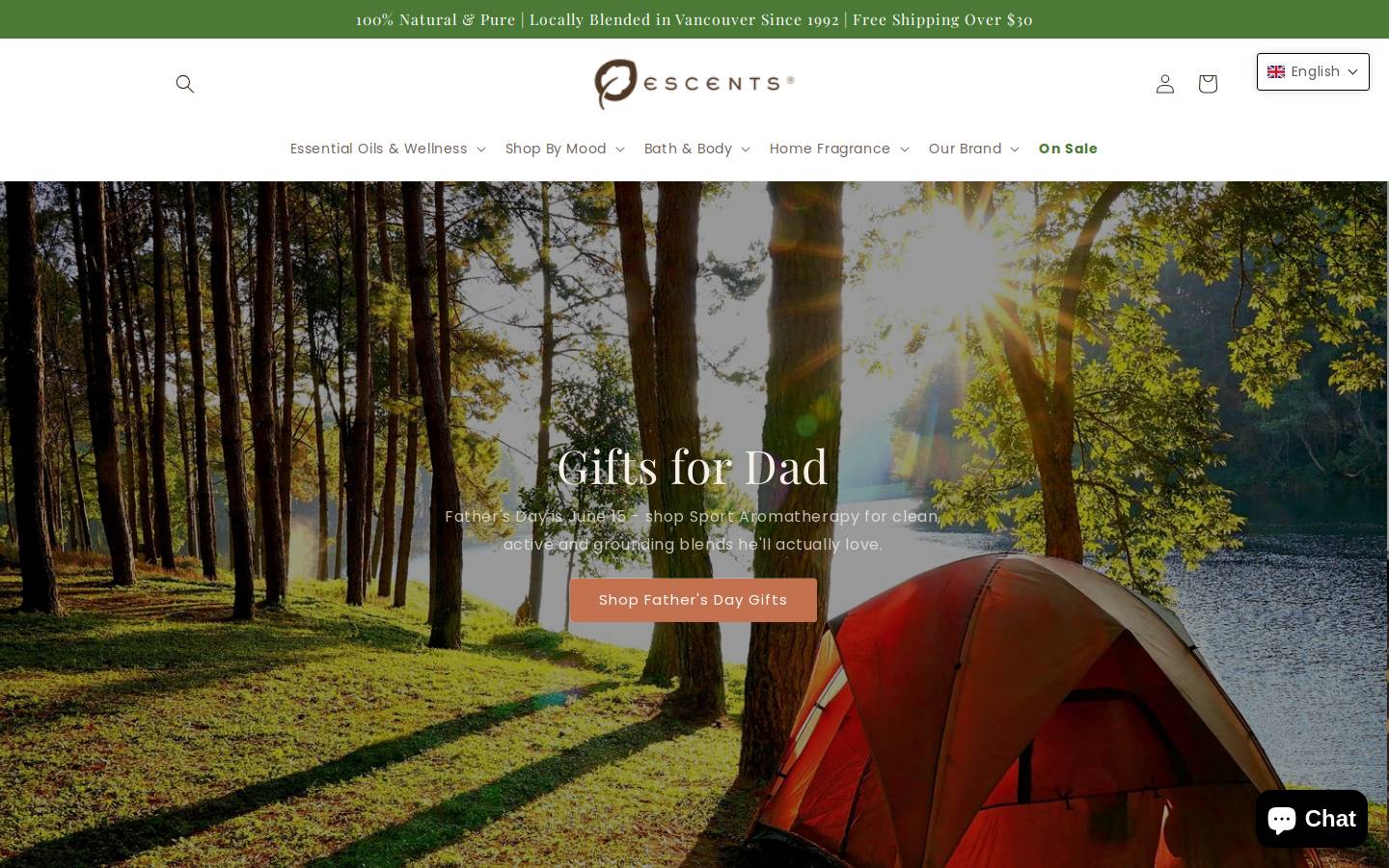 escentsaromatherapy.com homepage screenshot