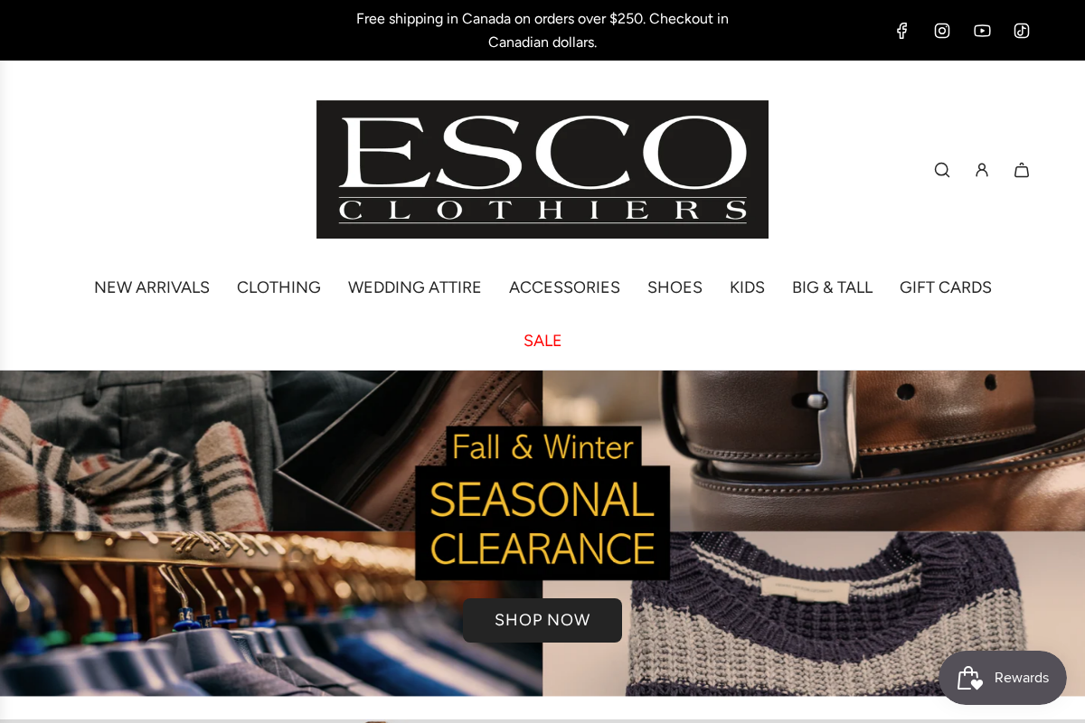 ESCO CLOTHIERS homepage screenshot