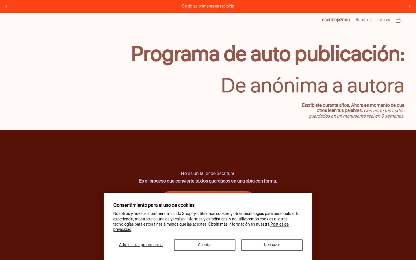 escribejazmin.com homepage screenshot