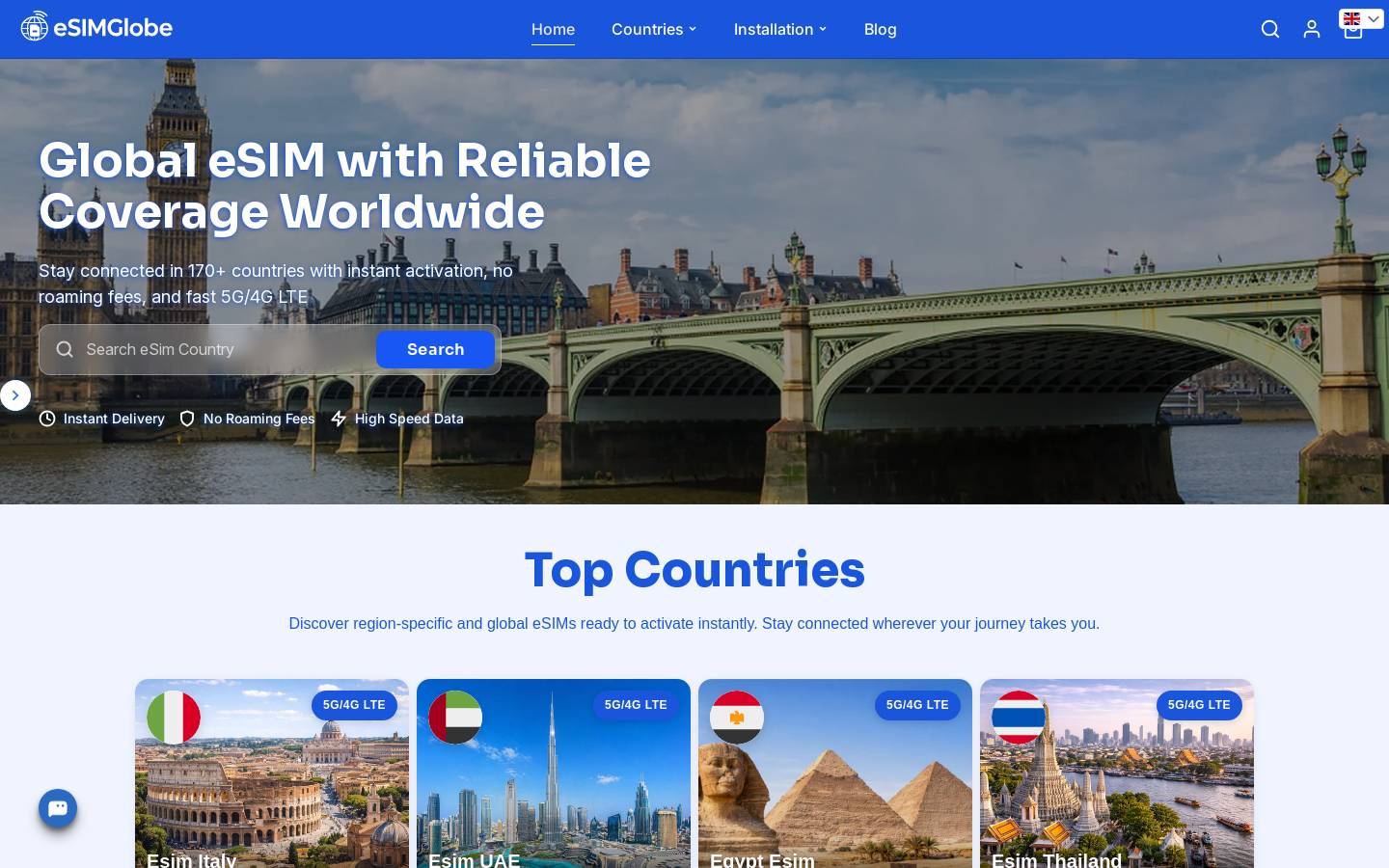 Esimglobe homepage screenshot