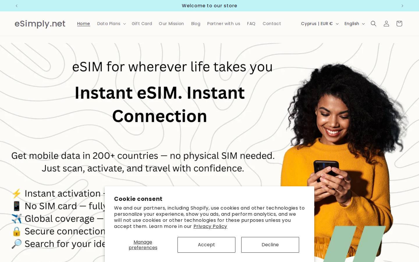 Esimply homepage screenshot