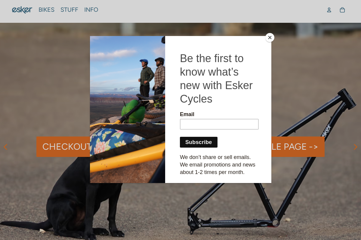 Esker Cycles homepage screenshot