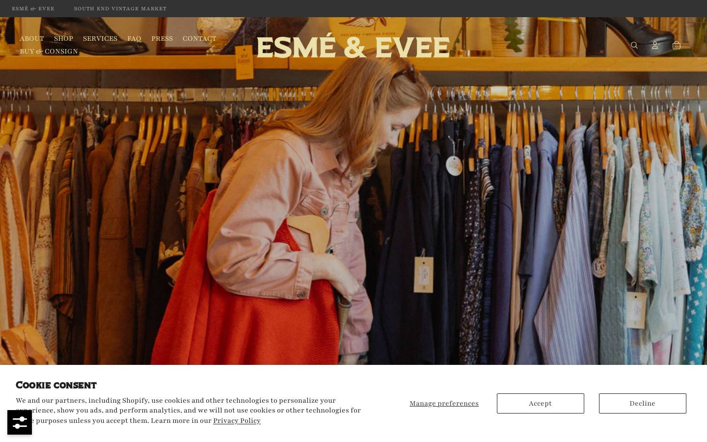 esmeandeveevintage.com homepage screenshot