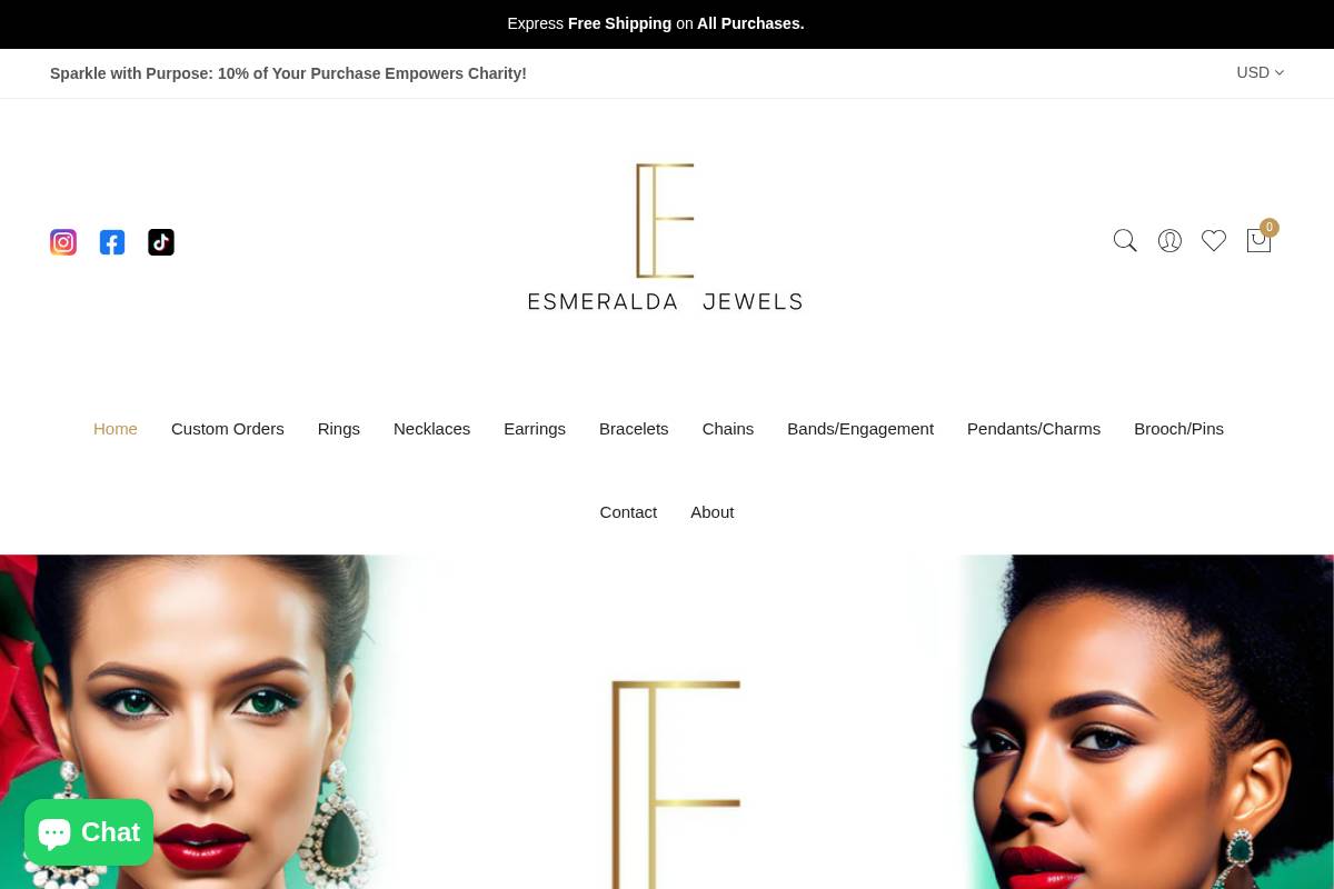 esmeraldajewelsinc.com homepage screenshot