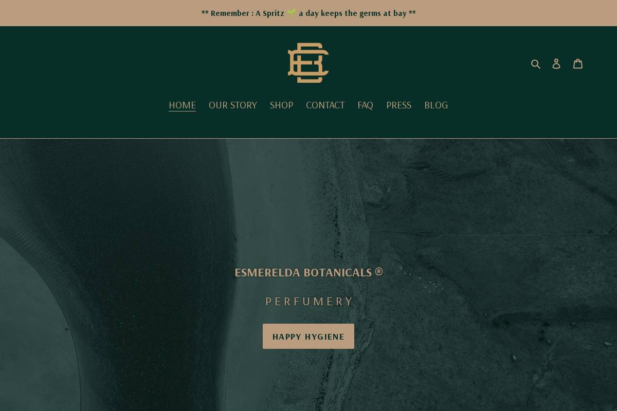 Esmerelda Botanicals  homepage screenshot
