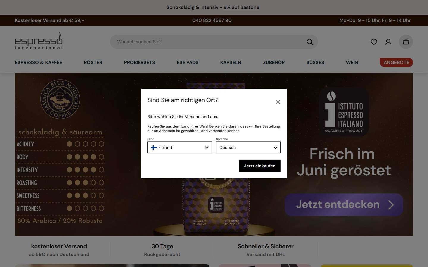 Espresso International homepage screenshot