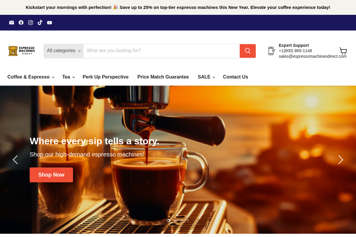 espressomachinesdirect.com homepage screenshot