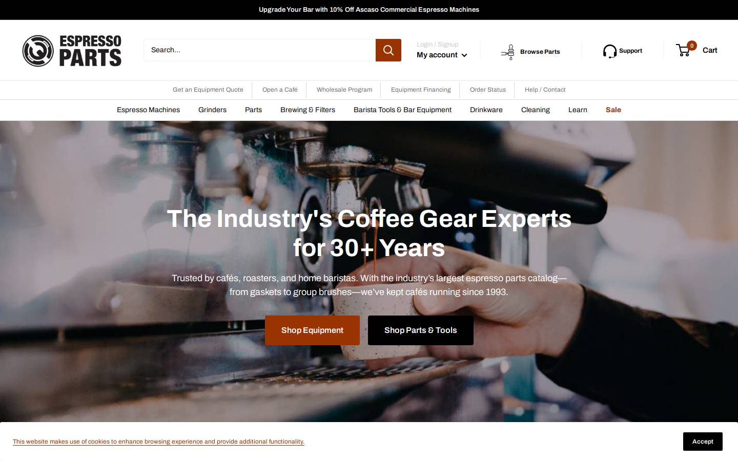 Espresso Parts homepage screenshot