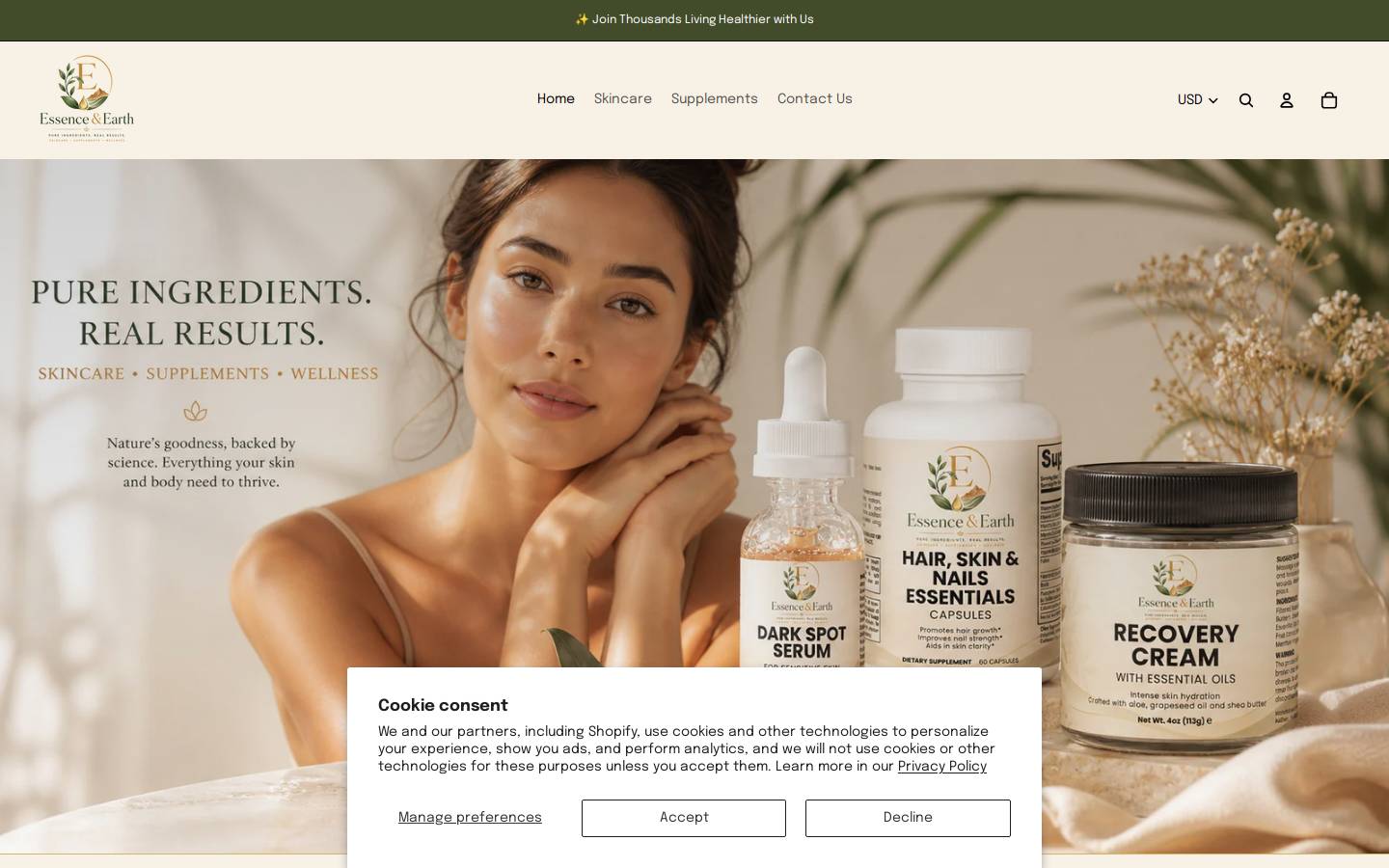 essenceearthco.com homepage screenshot